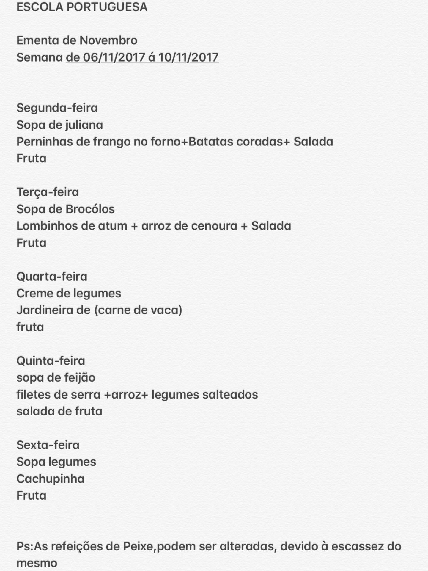 EMENTA DE 6 DE NOVEMBRO A 10 DE NOVEMBRO